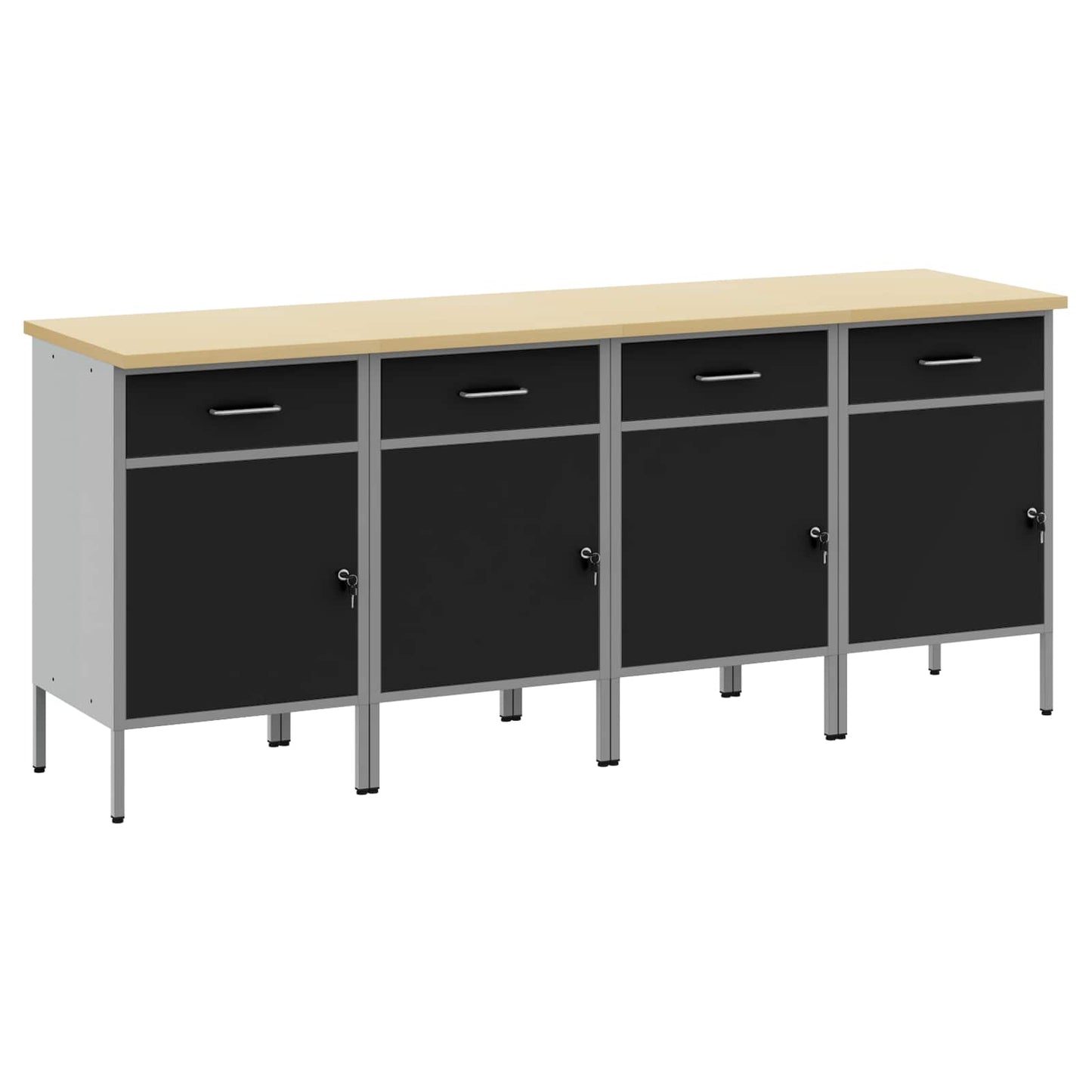 Arbeidsskap med skuff 4 pcs Svart og Grå 200 x 55 x 85 cm vidaXL