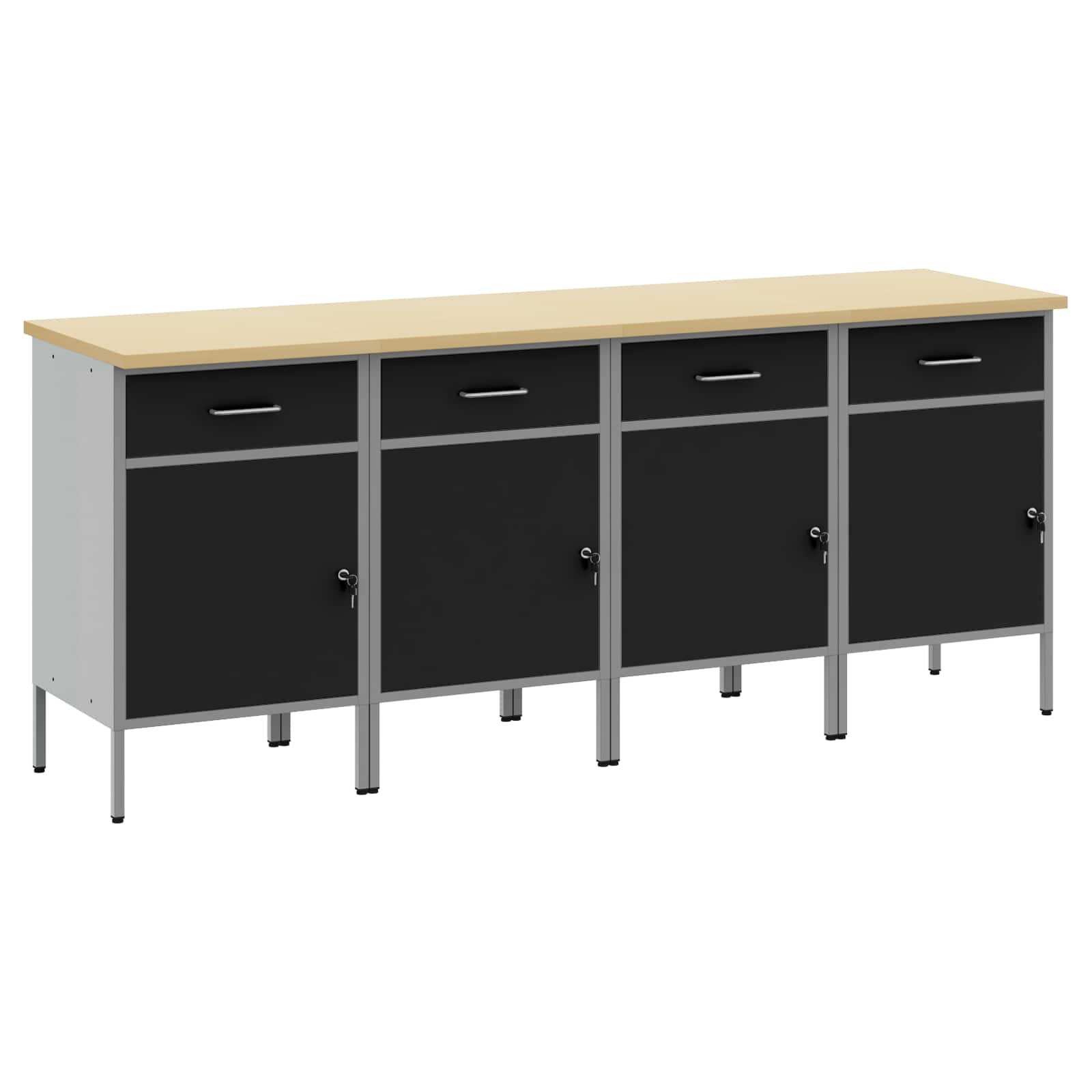 Arbeidsskap med skuff 4 pcs Svart og Grå 200 x 55 x 85 cm vidaXL