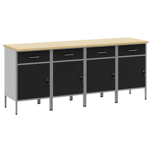 Arbeidsskap med skuff 4 pcs Svart og Grå 200 x 55 x 85 cm vidaXL