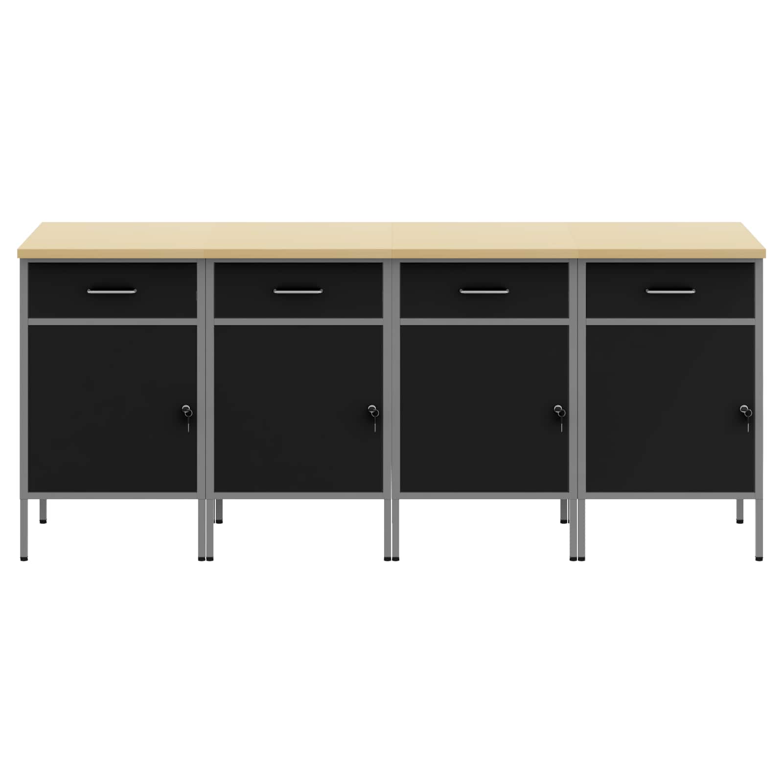 Arbeidsskap med skuff 4 pcs Svart og Grå 200 x 55 x 85 cm vidaXL