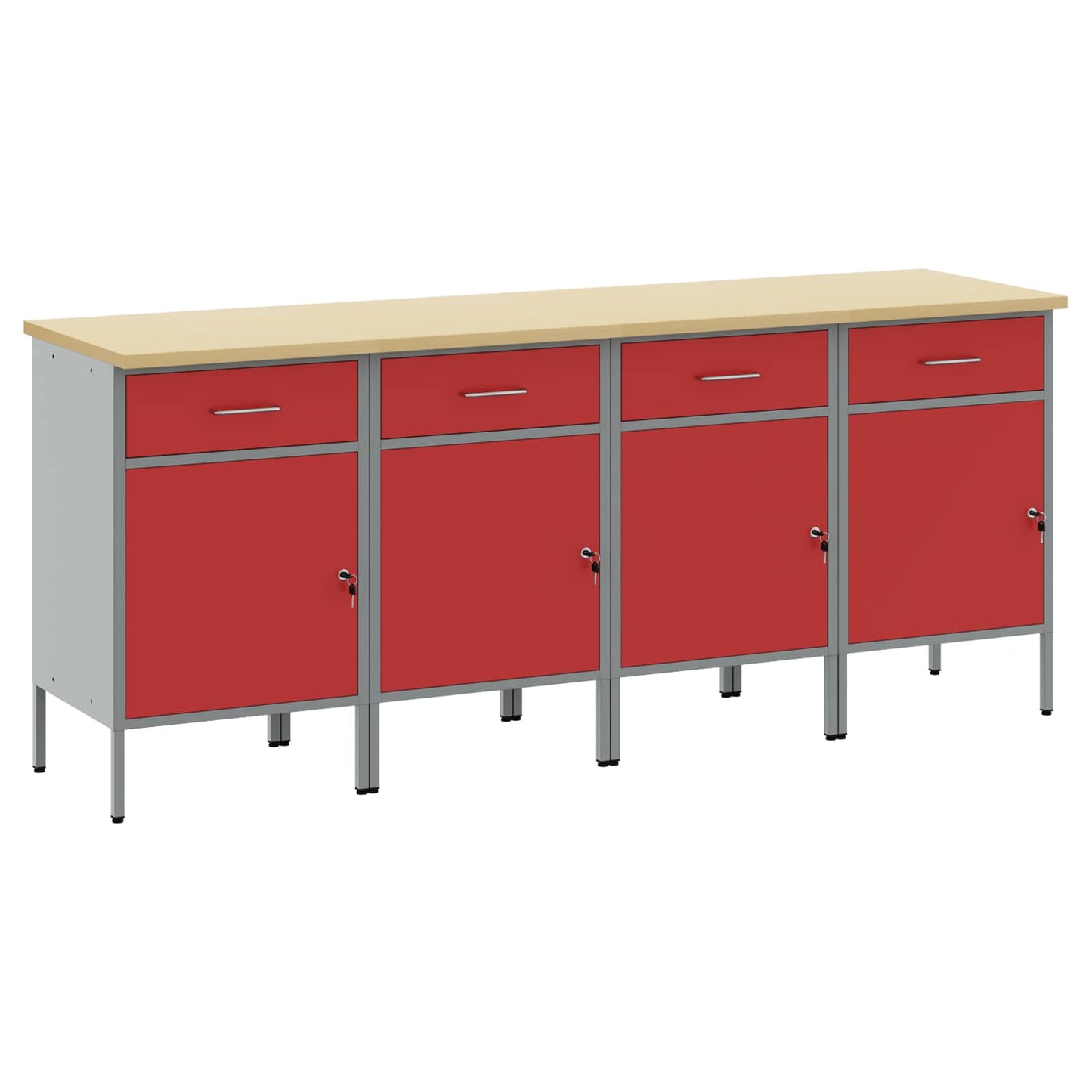 Arbeidsskap med skuff med lås 4 pcs Rød og Grå 200 x 55 x 85 cm