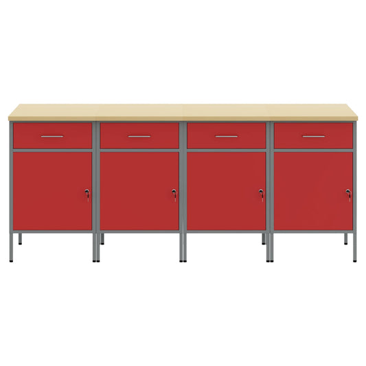 Arbeidsskap med skuff med lås 4 pcs Rød og Grå 200 x 55 x 85 cm