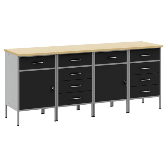 Arbeidsskap med skuff 4 pcs Svart og Grå 200 x 55 x 85 cm vidaXL