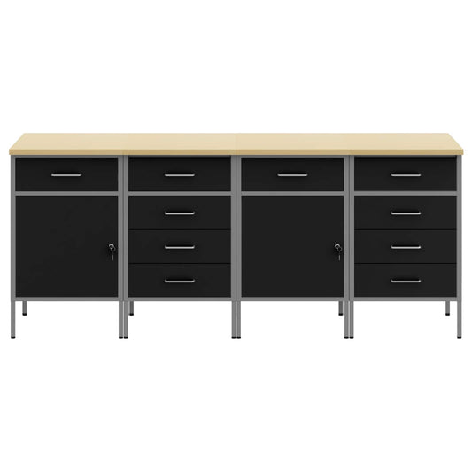 Arbeidsskap med skuff 4 pcs Svart og Grå 200 x 55 x 85 cm vidaXL