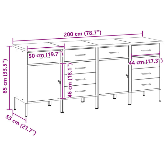Arbeidsskap med skuff 4 pcs Svart og Grå 200 x 55 x 85 cm vidaXL