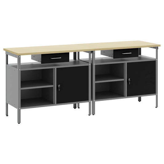 Arbeidsbenksett med skuff 2 pcs Svart og Grå 200 x 55 x 85 cm