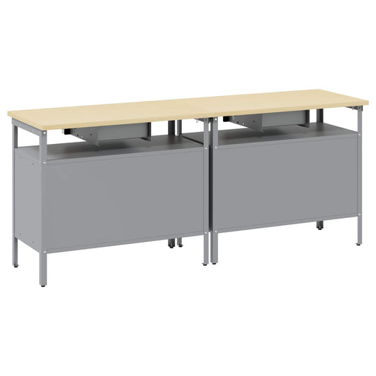 Arbeidsbenksett med skuff 2 pcs Svart og Grå 200 x 55 x 85 cm