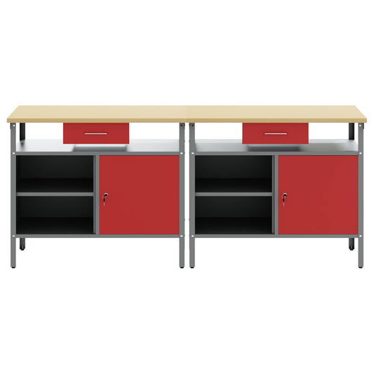 Arbeidsbenksett med skuff 2 pcs Rød og Grå 200 x 55 x 85 cm