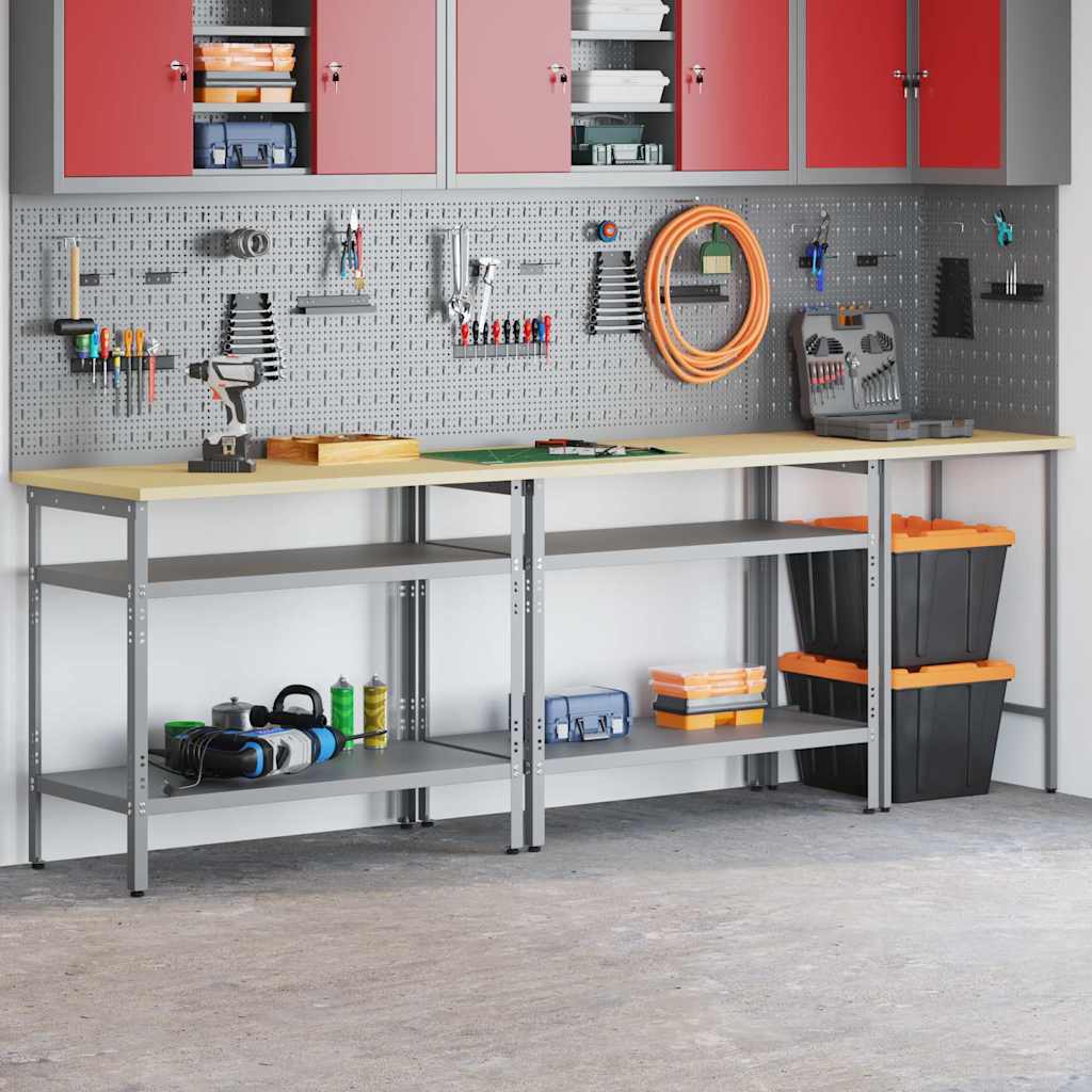 Arbeidsbenksett med hylle 3 pcs Beige og grå Pulverlakkert stål