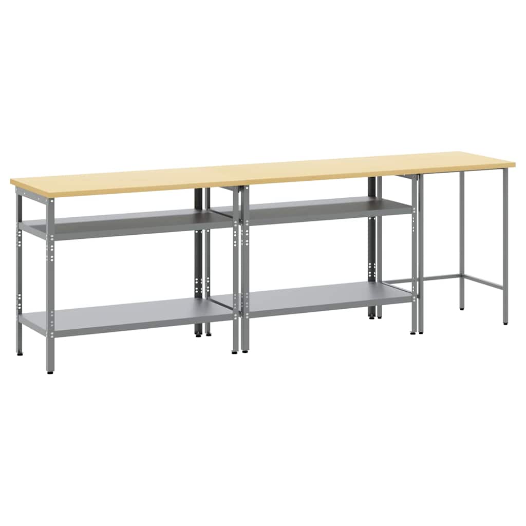Arbeidsbenksett med hylle 3 pcs Beige og grå Pulverlakkert stål