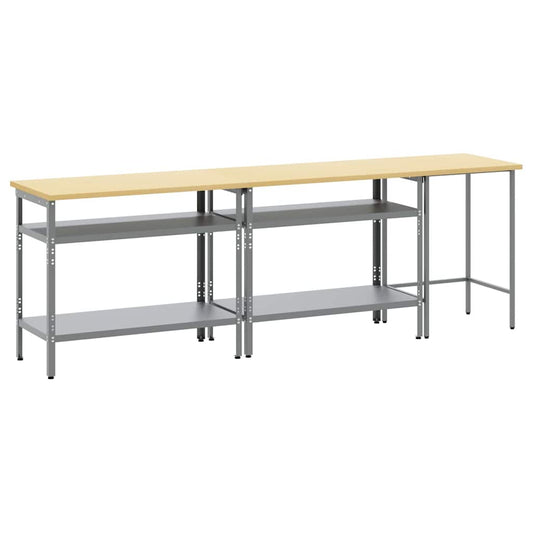 Arbeidsbenksett med hylle 3 pcs Beige og grå Pulverlakkert stål