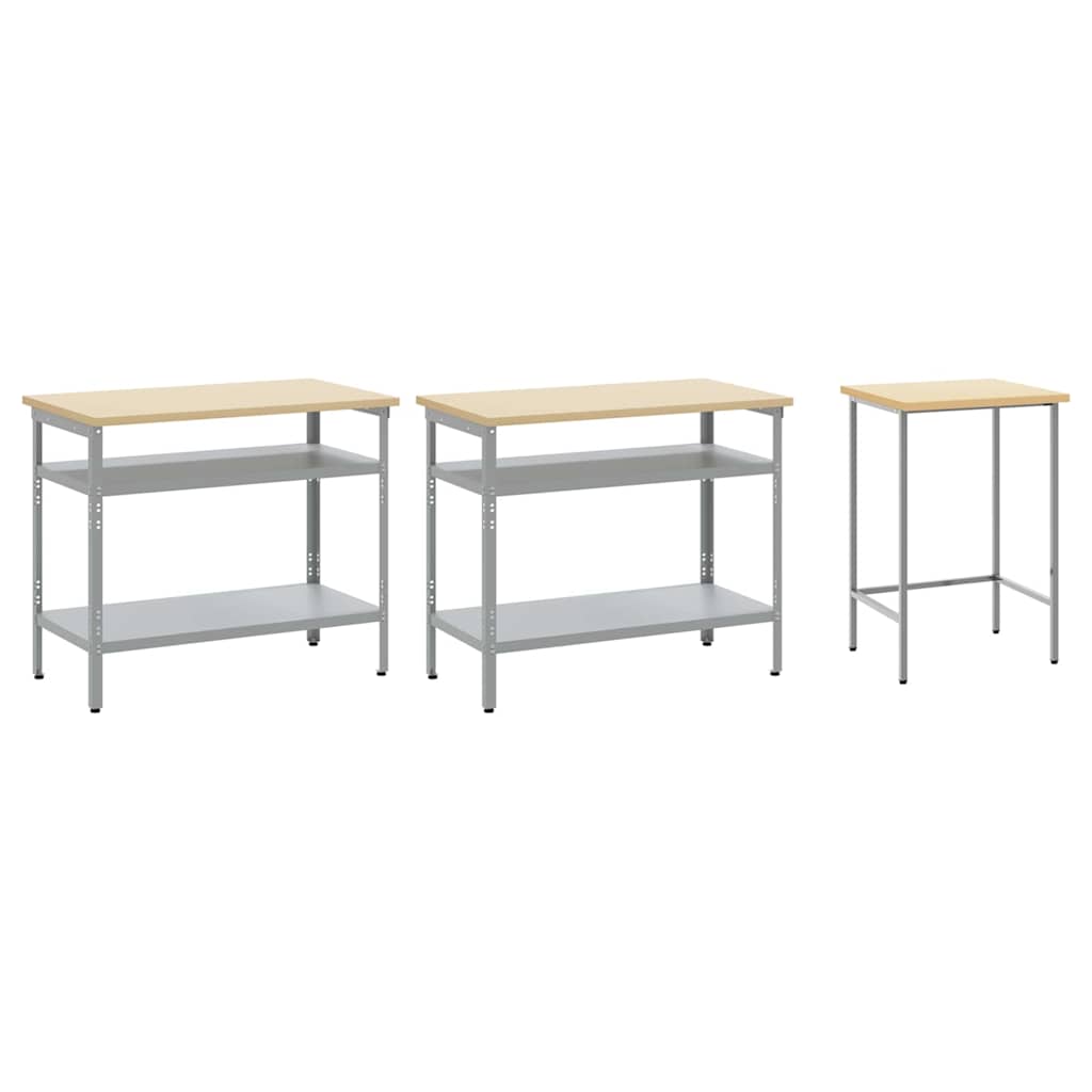 Arbeidsbenksett med hylle 3 pcs Beige og grå Pulverlakkert stål