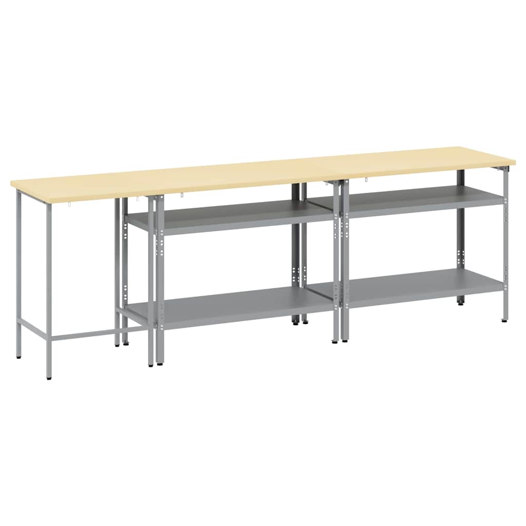 Arbeidsbenksett med hylle 3 pcs Beige og grå Pulverlakkert stål
