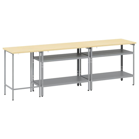 Arbeidsbenksett med hylle 3 pcs Beige og grå Pulverlakkert stål