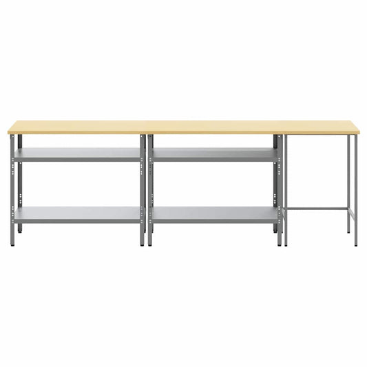 Arbeidsbenksett med hylle 3 pcs Beige og grå Pulverlakkert stål