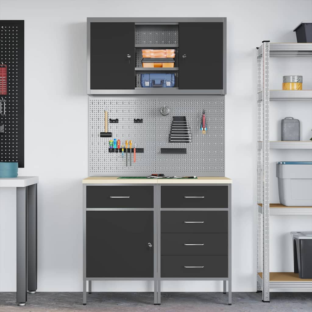 Sett med arbeidskabinetter med skuff med hylle 5 pcs Svart vidaXL