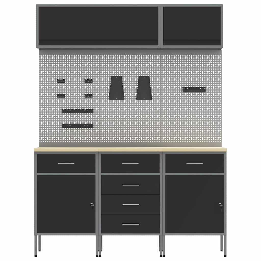 Sett med arbeidskabinetter med skuff med lagring 8 pcs Svart vidaXL