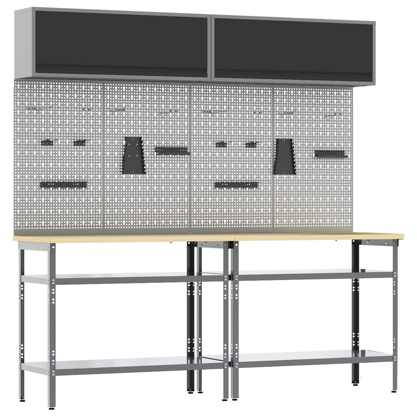Arbeidsbenksett med hylle 8 pcs Svart og Grå Pulverlakkert stål