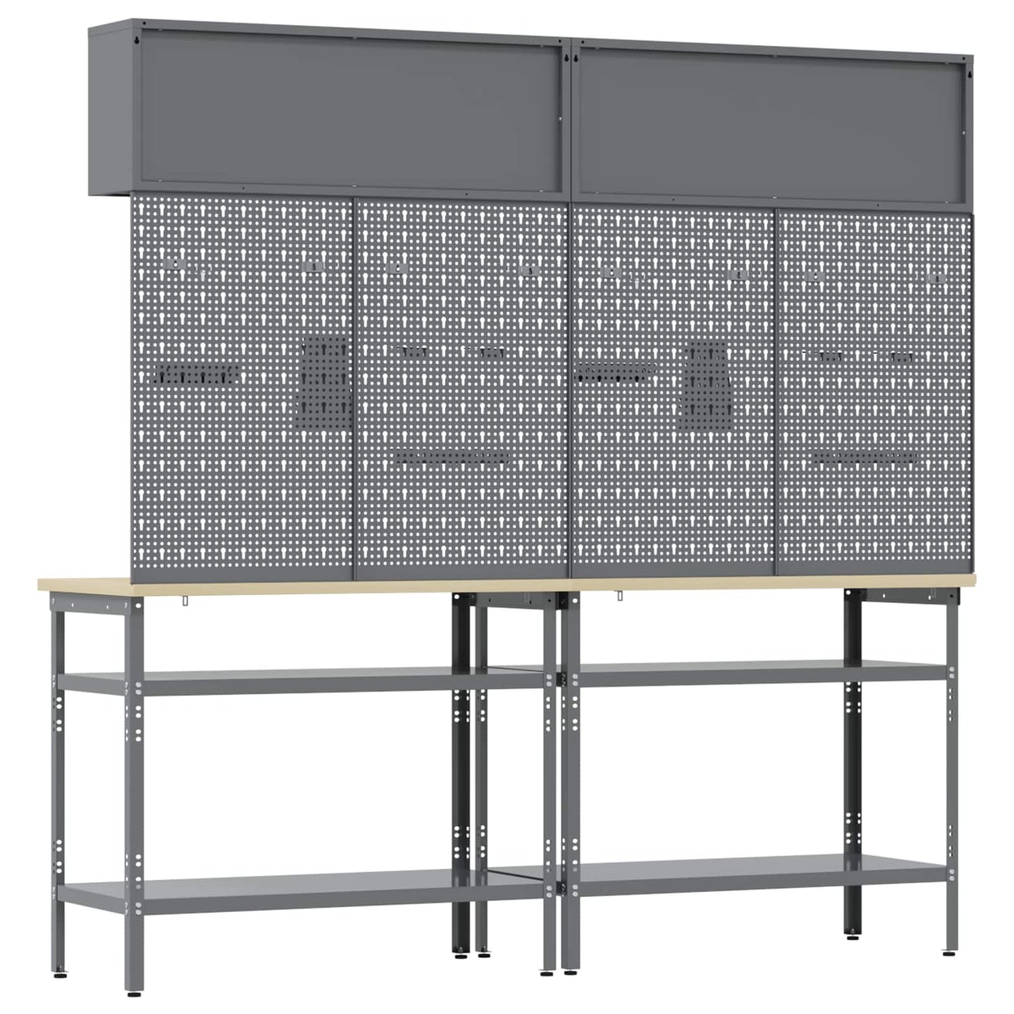 Arbeidsbenksett med hylle 8 pcs Svart og Grå Pulverlakkert stål