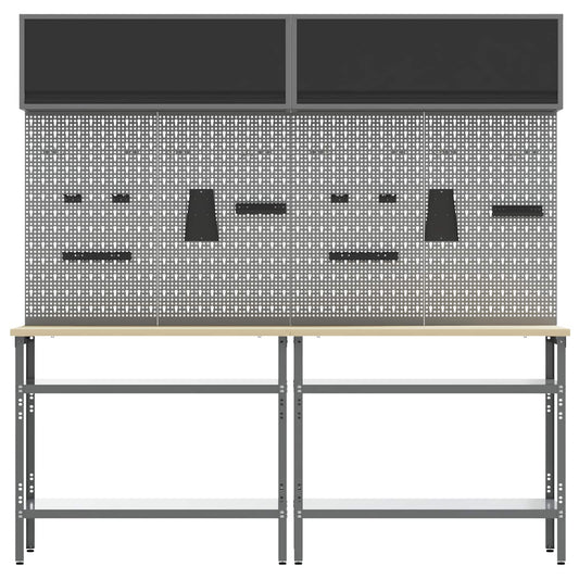 Arbeidsbenksett med hylle 8 pcs Svart og Grå Pulverlakkert stål