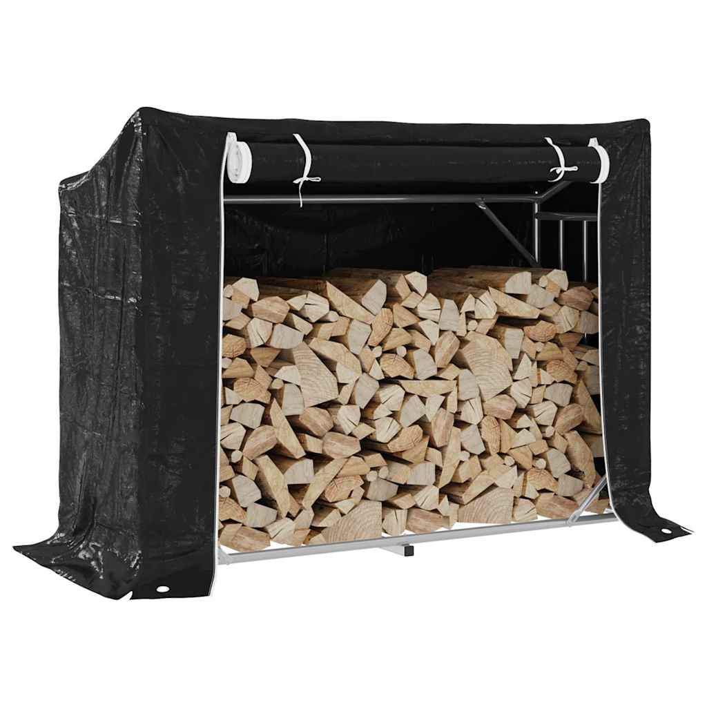 Vedstativ med regntrekk 151x60,5x110,5 cm galvanisert stål