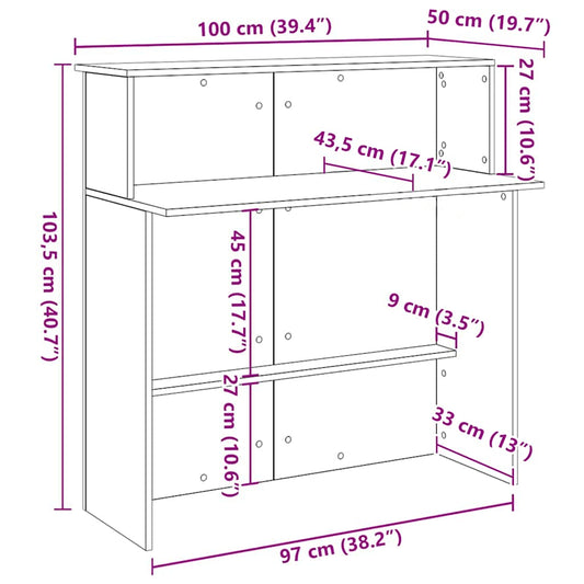 Resepsjonsdisk hvit 100x50x103,5 cm konstruert tre
