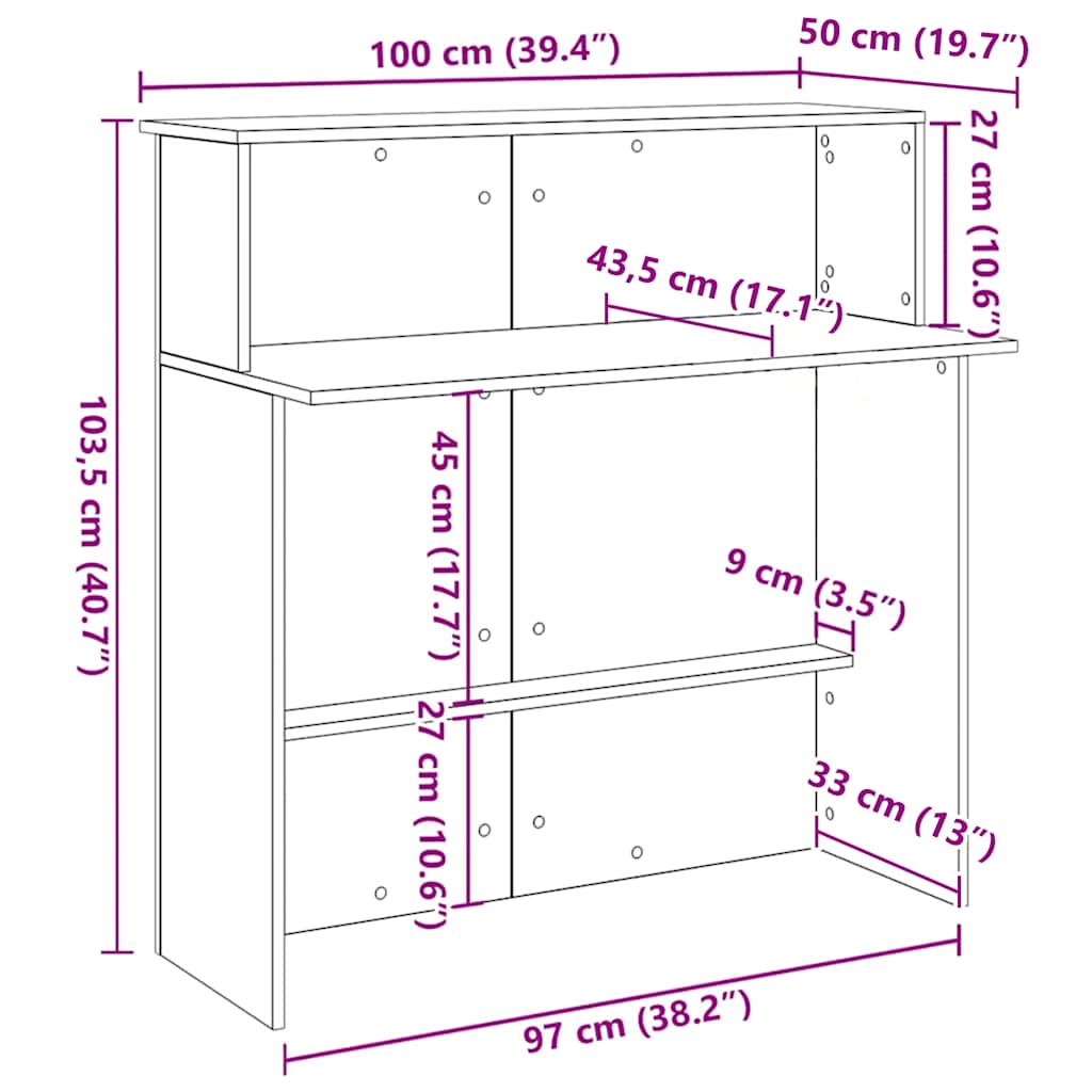 Resepsjonspult svart 100x50x103,5 cm konstruert tre