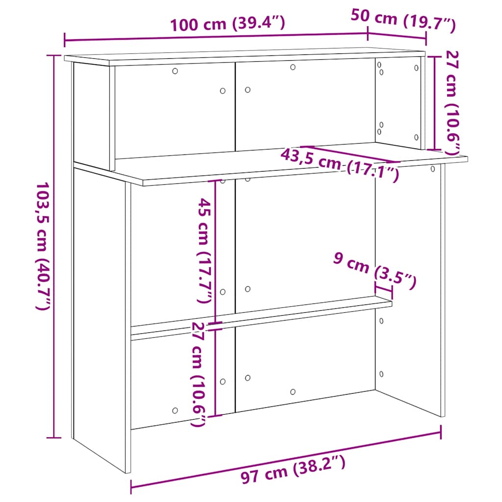 Resepsjonspult artisan eik 100x50x103,5 cm konstruert tre