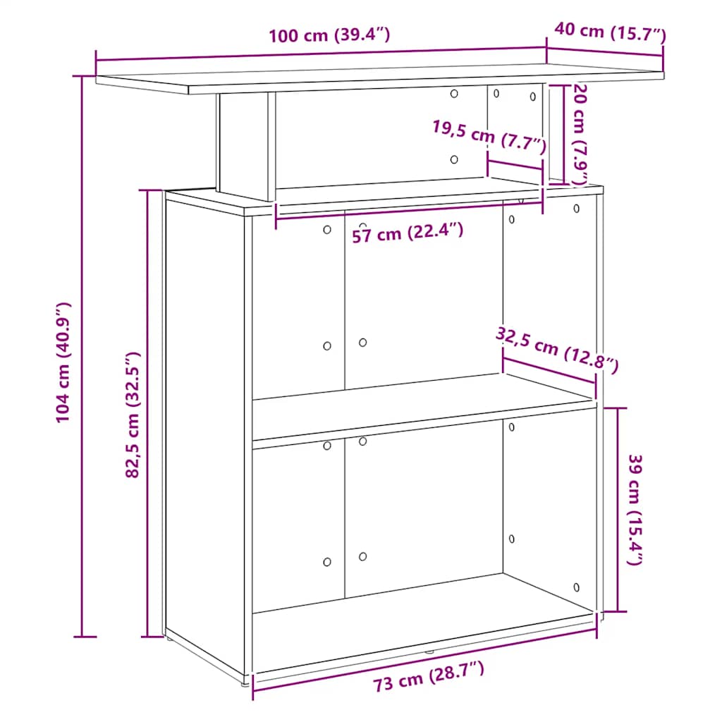 Resepsjonspult røkt eik 100x40x104 cm konstruert tre