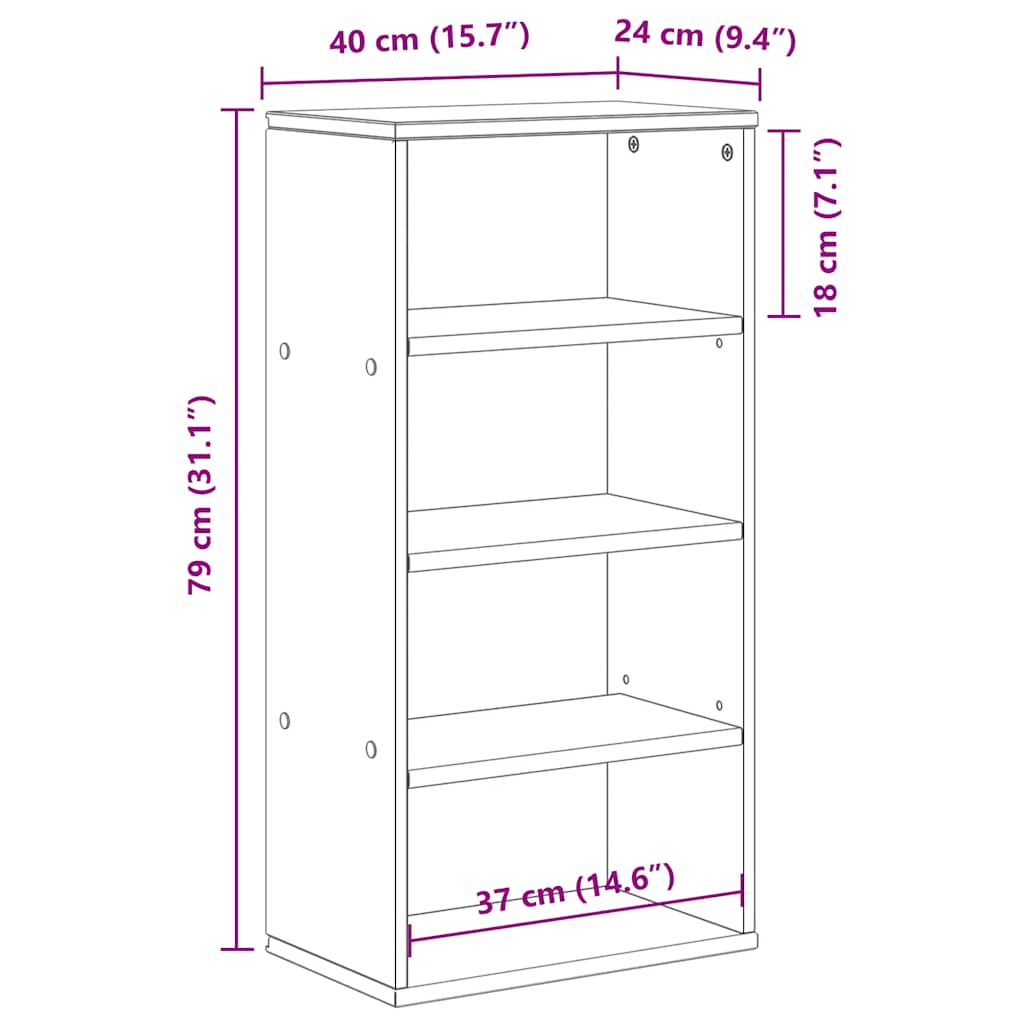 Sideskap ODDA hvit 40x24x79 cm heltre furu