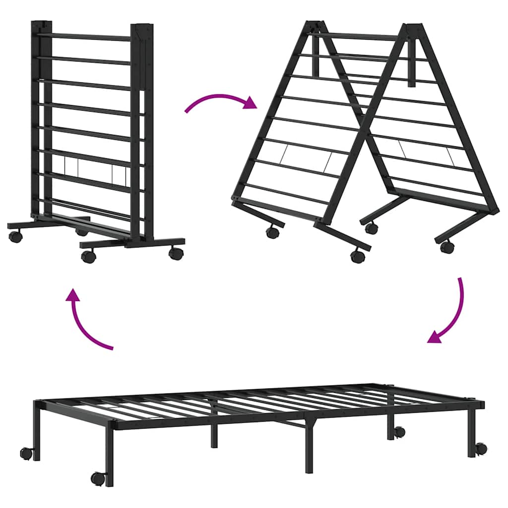 Sengeramme uten madrass sammenleggbar svart 90x200 cm stål