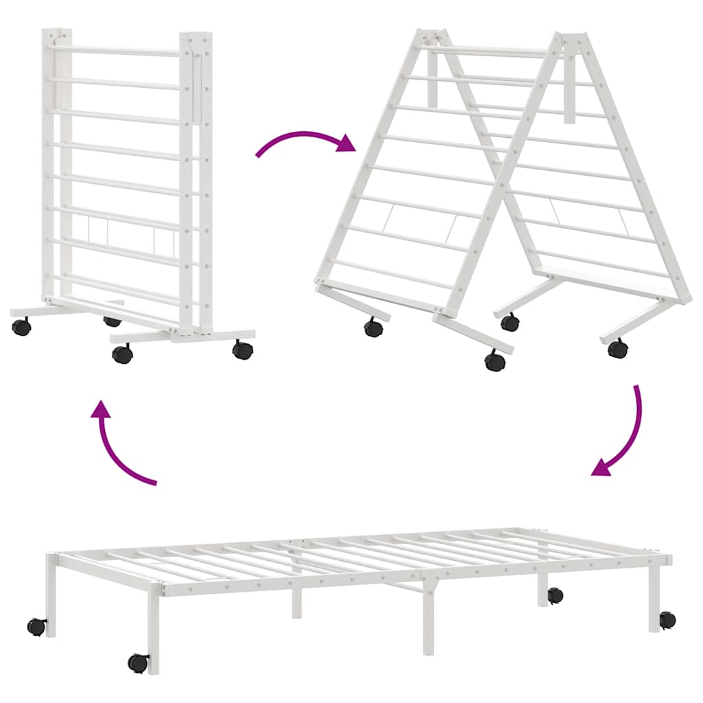 Sengeramme uten madrass sammenleggbar hvit 90x190 cm stål