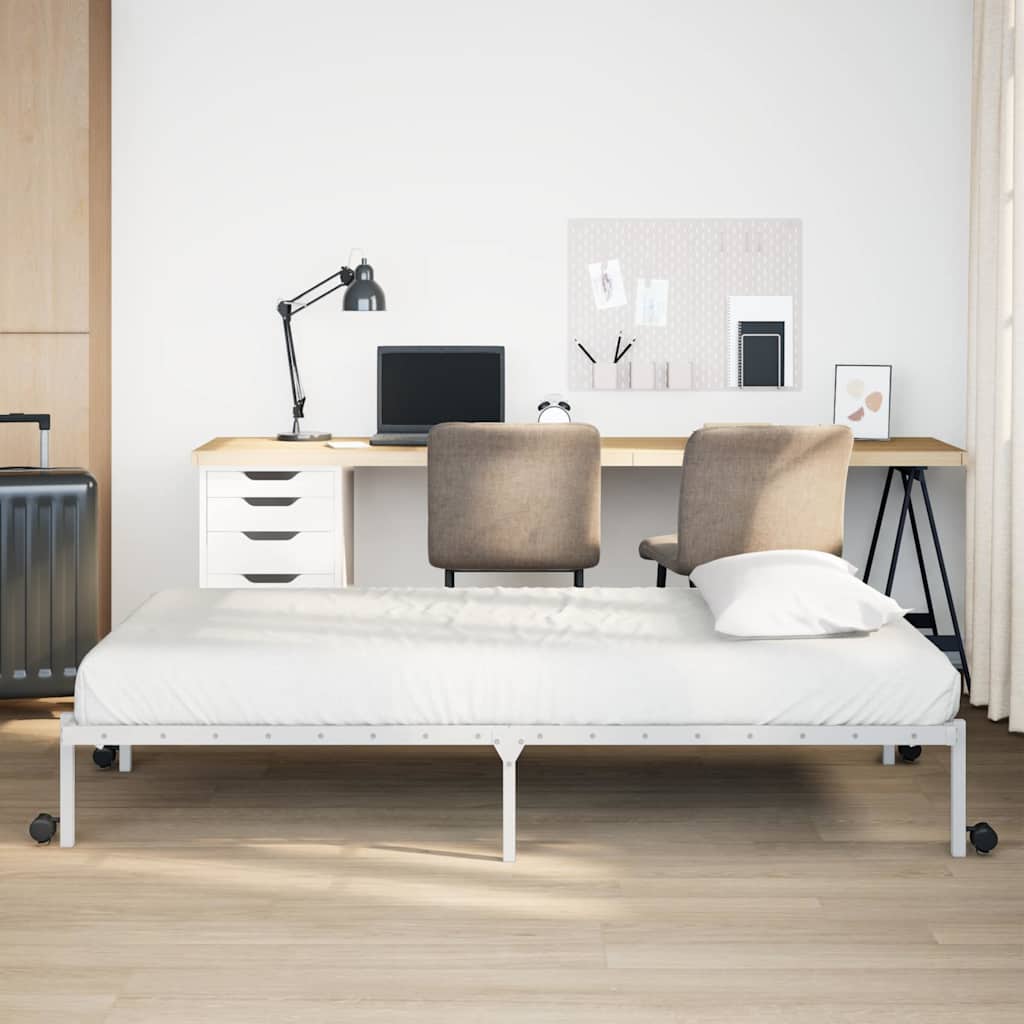 Sengeramme uten madrass sammenleggbar hvit 100x190 cm stål
