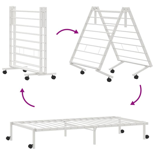 Sengeramme uten madrass sammenleggbar hvit 100x190 cm stål