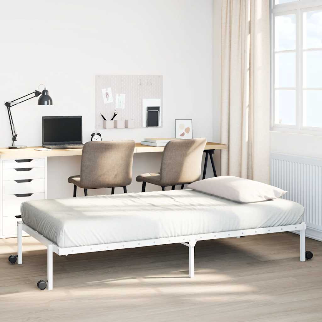 Sengeramme uten madrass sammenleggbar hvit 100x190 cm stål