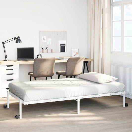 Sengeramme uten madrass sammenleggbar hvit 100x190 cm stål