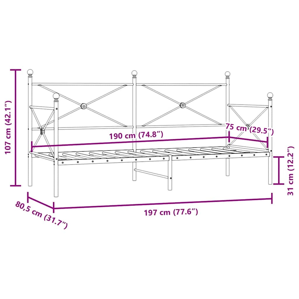 Dagseng uten madrass svart 75x190 cm stål vidaXL