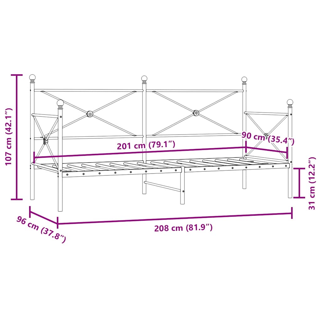 Dagseng uten madrass hvit 90x200 cm stål