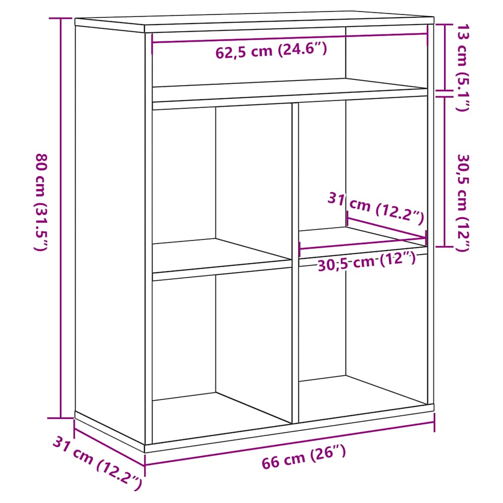 Bokhylle sonoma eik 66x31x80 cm konstruert tre
