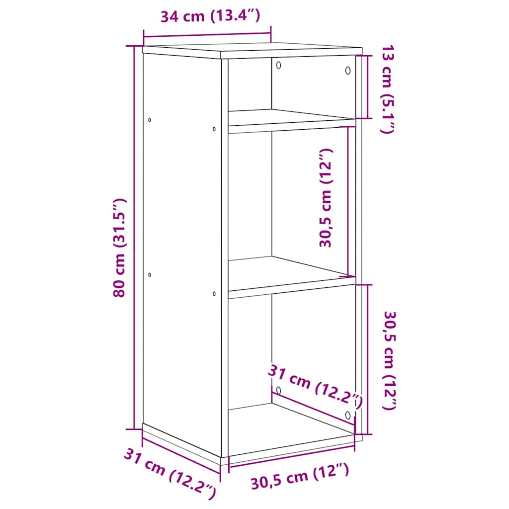 Bokhylle gammelt tre 34x31x80 cm konstruert tre vidaXL