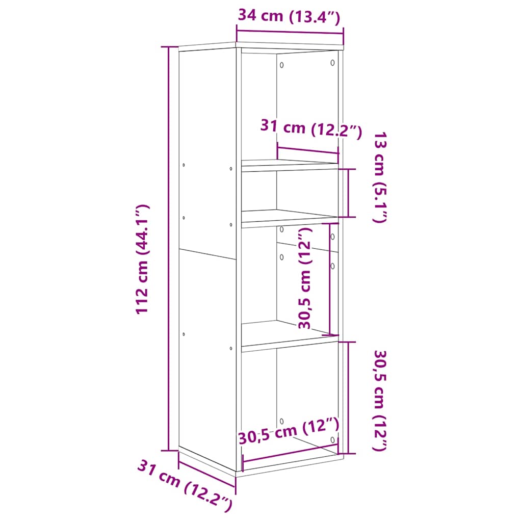 Bokhylle hvit 34x31x112 cm konstruert tre