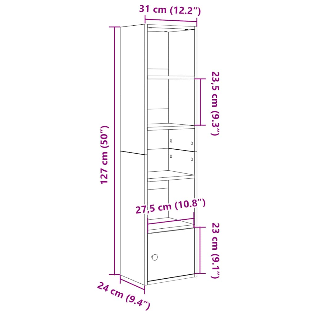 Bokhylle sonoma eik 31x24x127 cm konstruert tre vidaXL