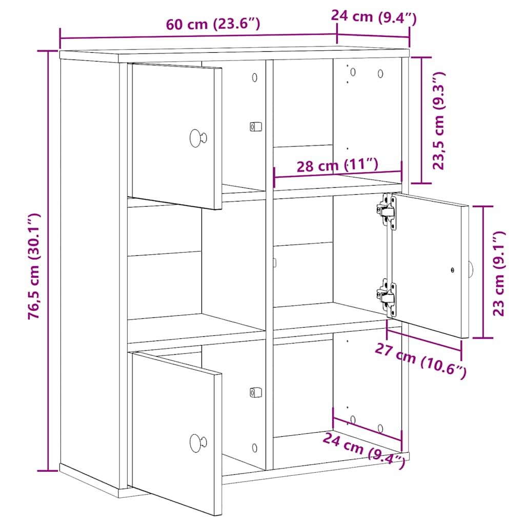 Bokhylle betonggrå 60x24x76,5 cm konstruert tre