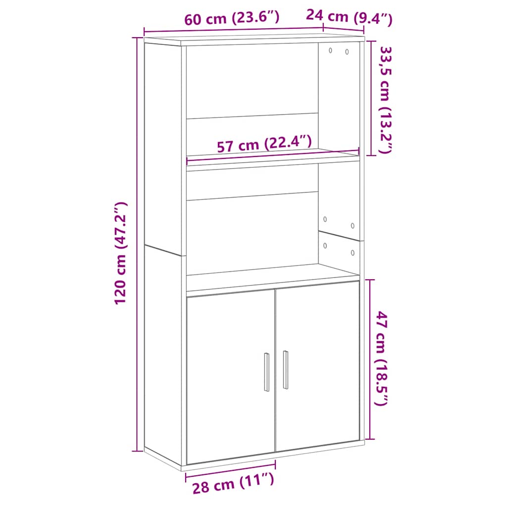 Bokhylle artisan eik 60x24x120 cm konstruert tre