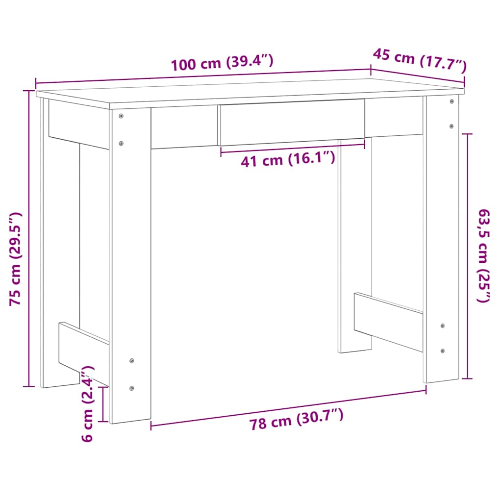 Skrivebord grå sonoma 100x45x75 cm konstruert tre