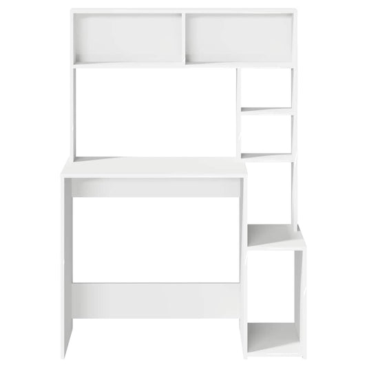 Skrivebord med hyller hvit 100x45x140 cm konstruert tre