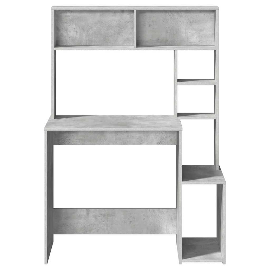Skrivebord med hyller betonggrå 100x45x140 cm konstruert tre