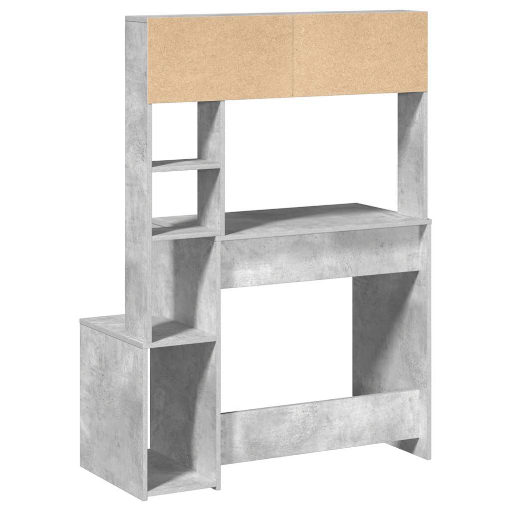 Skrivebord med hyller betonggrå 100x45x140 cm konstruert tre