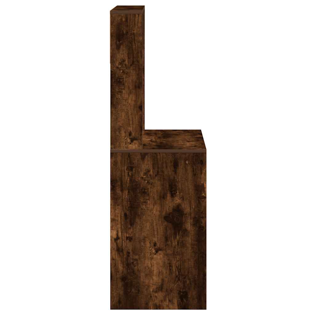 Skrivebord med hyller røkt eik 100x45x140 cm konstruert tre