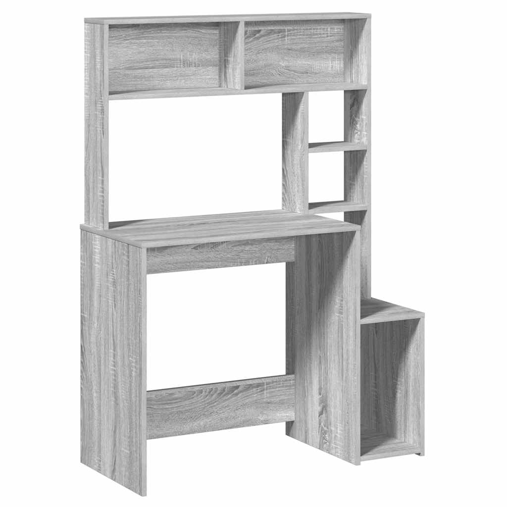 Skrivebord med hyller grå sonoma 100x45x140 cm konstruert tre